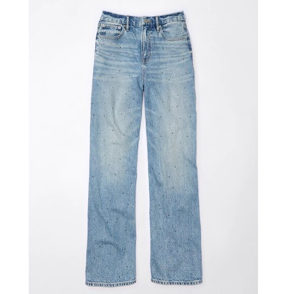 AE Strigid Curvy Super High-Waisted Baggy Straight Embellished Jean - Picture 1 of 5